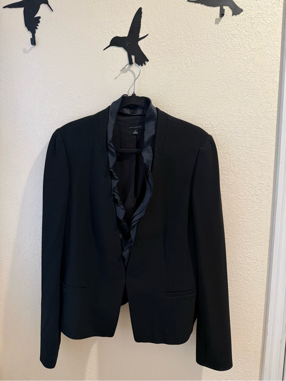 Ann Taylor Black Ruffle-Trim Women's Blazer